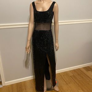 Vintage Della Roufogali black sequin prom gown